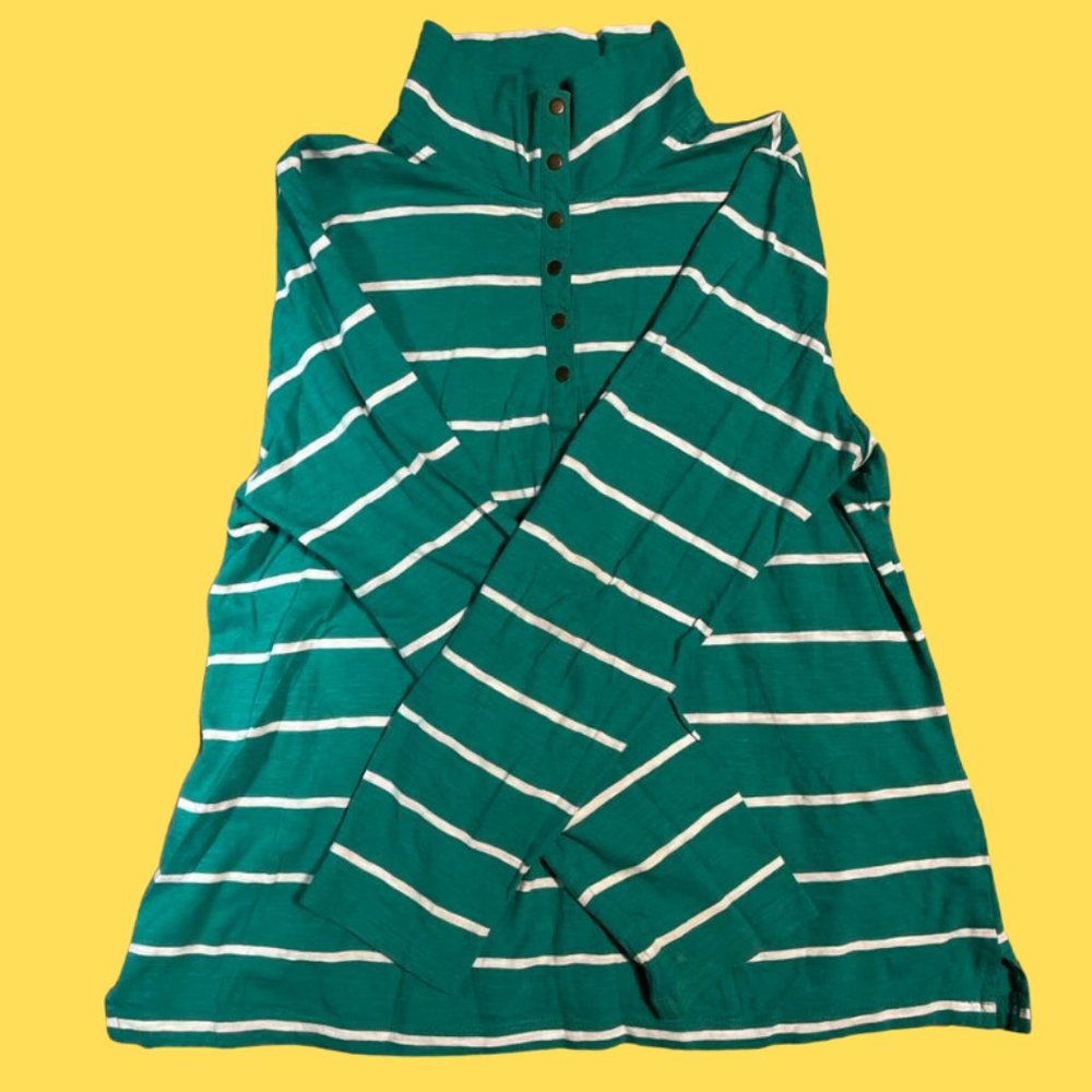 St John's Bay Women's, Long sleeve, Polo Shirt, Stripes, Green and White, Large